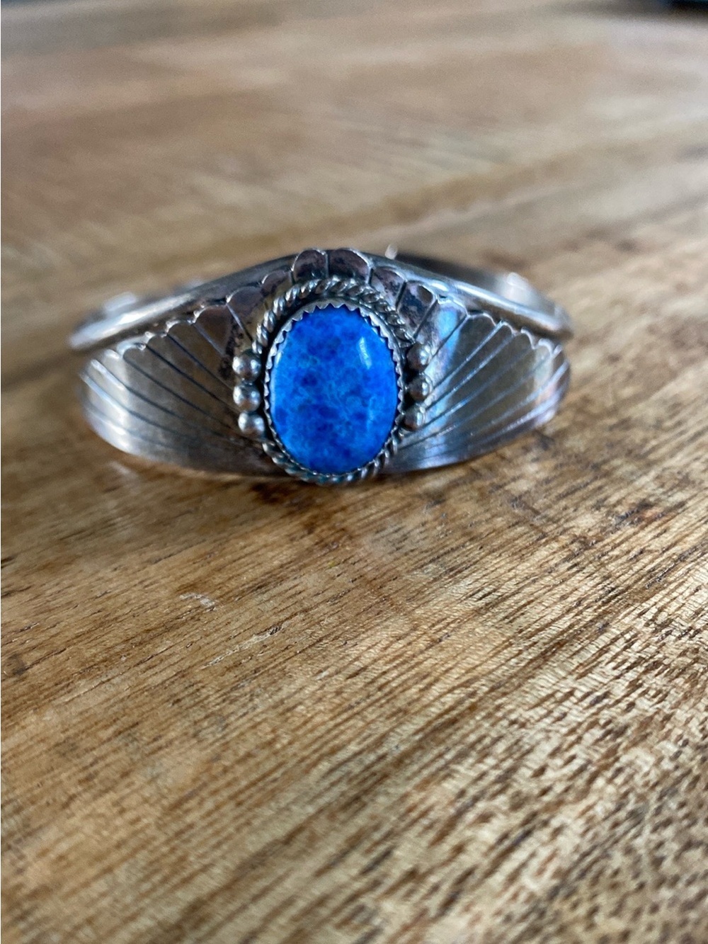 Vintage Navajo Sterling Silver & Denim Lapis Lazuli Cuff Bracelet